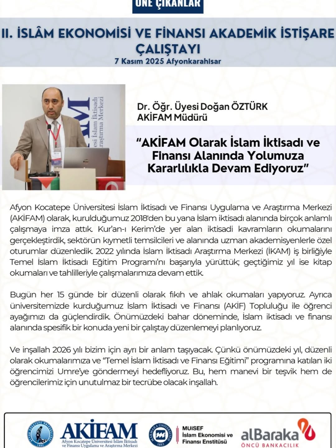 Afyon Kocatepe Üniversitesi'nde İslam İktisadı ve Finansı Alanında Yeni Dönem