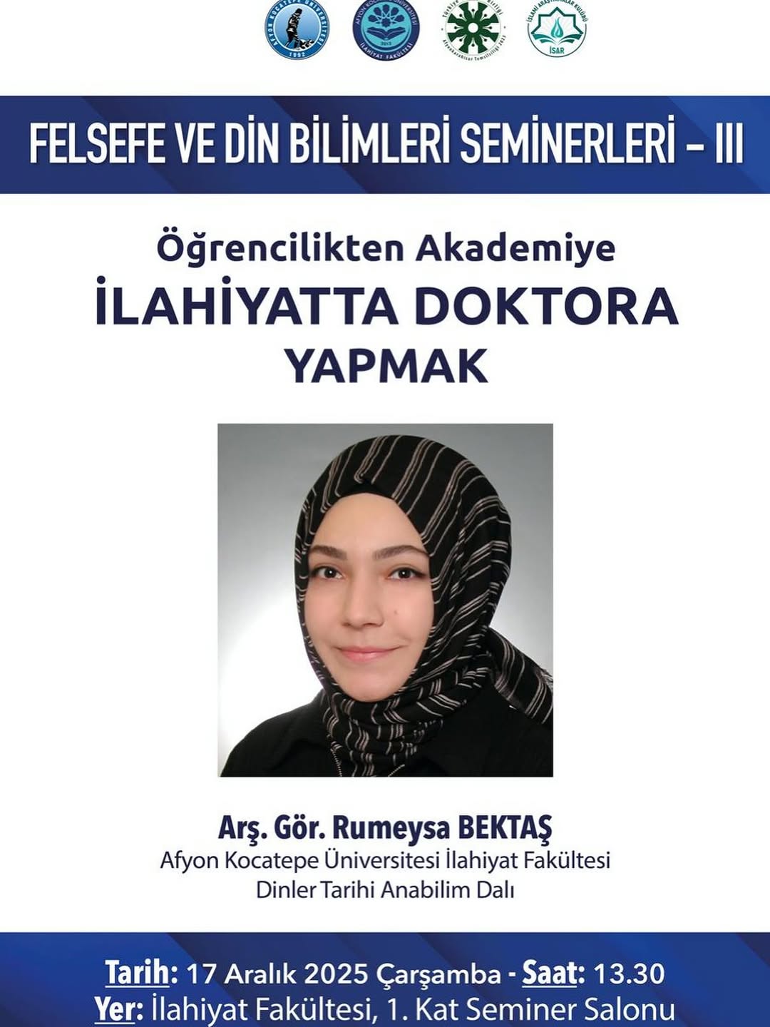 Afyon Kocatepe Üniversitesi'nde "İlahiyatta Doktora" Konulu Seminer Düzenlenecek