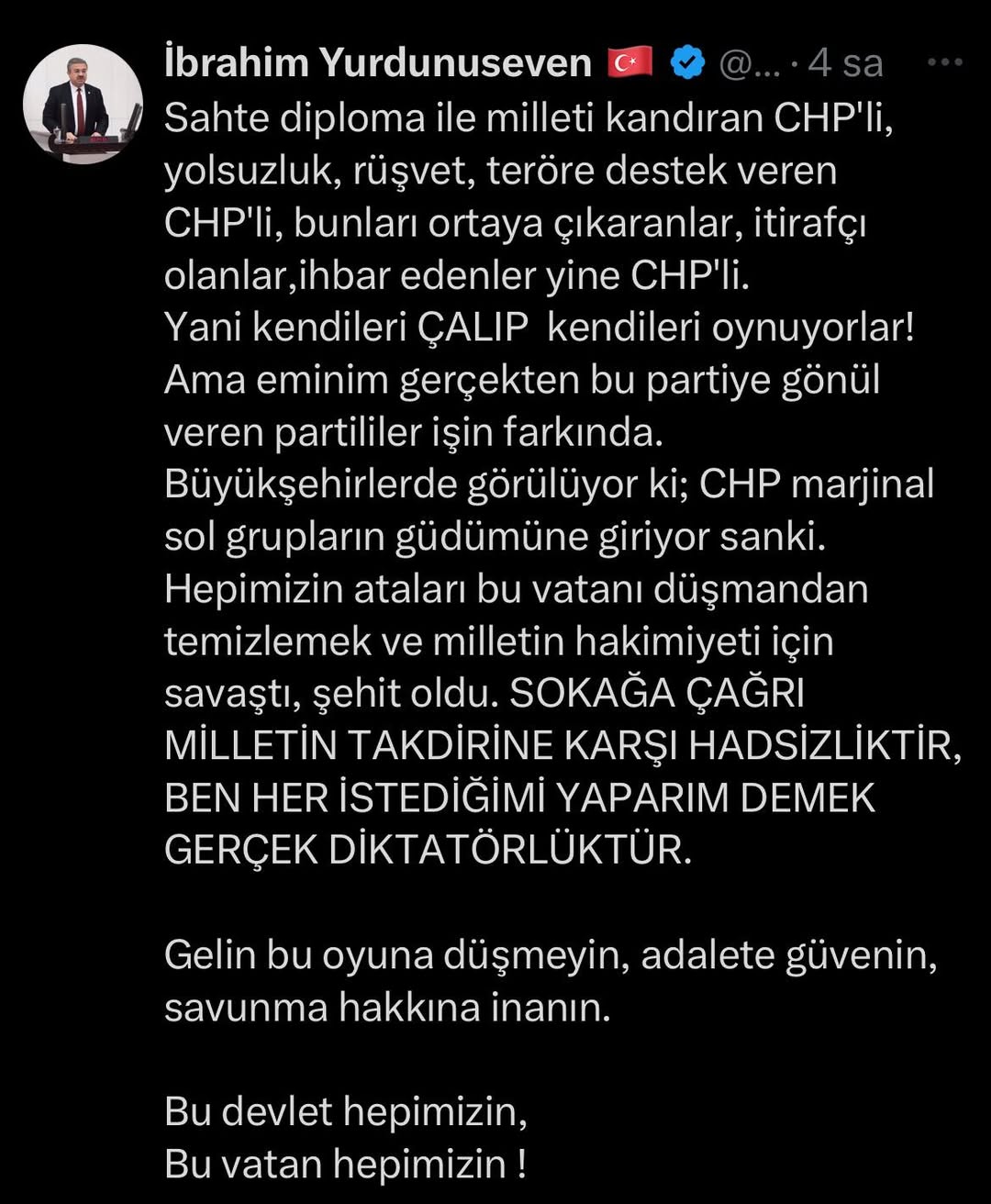 AK Parti Milletvekili Yurdunuseven'den CHP'ye Yönelik İddialar
