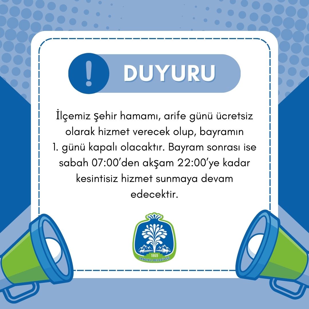 Sandıklı Şehir Hamamı Bayramda Ücretsiz Hizmet Verecek