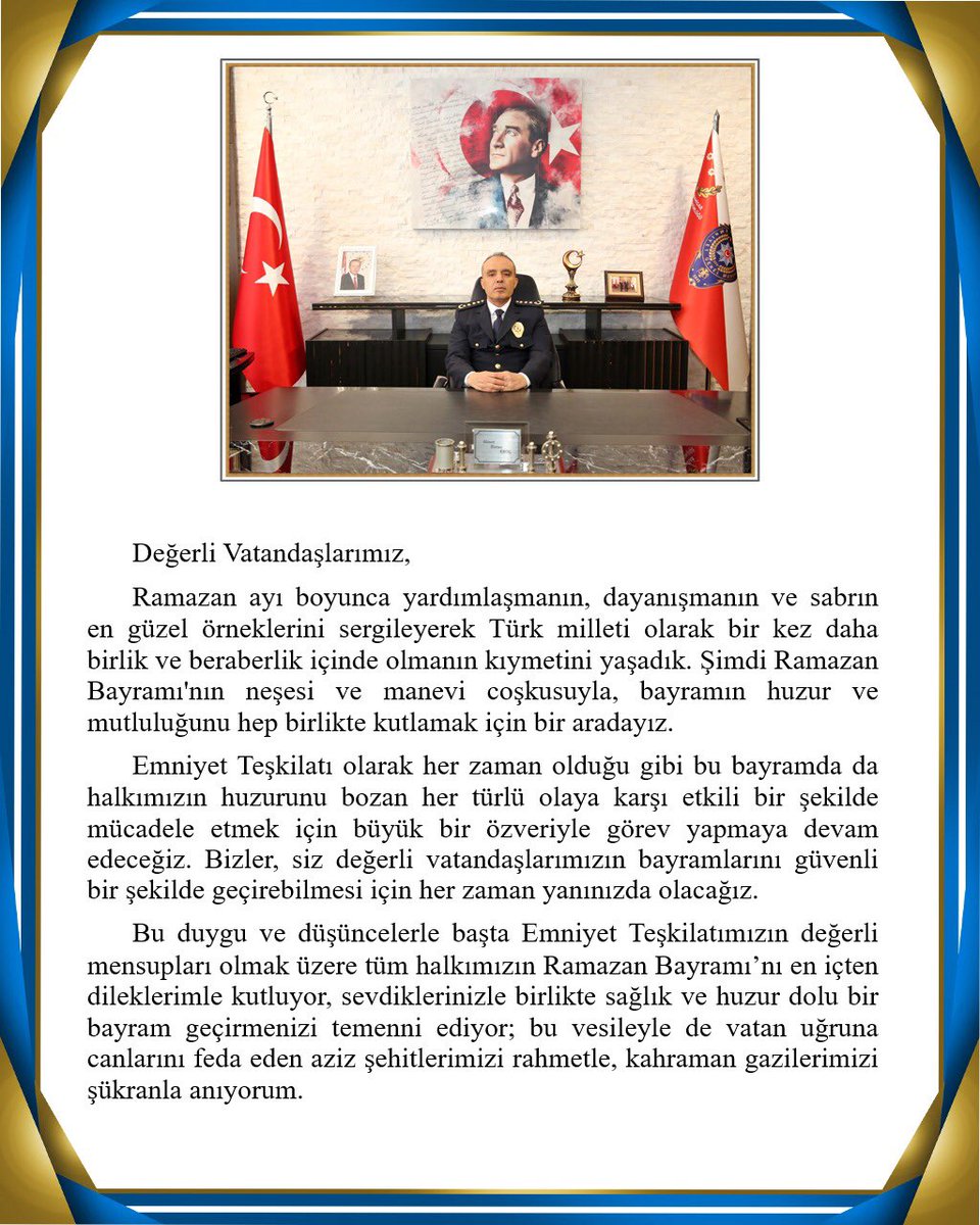 İl Emniyet Müdürü'nden Ramazan Bayramı Mesajı