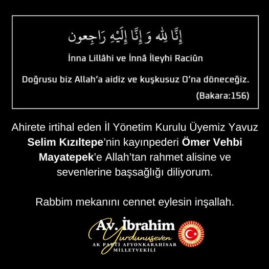 Eski Milletvekili Ömer Vehbi Mayatepek Vefat Etti