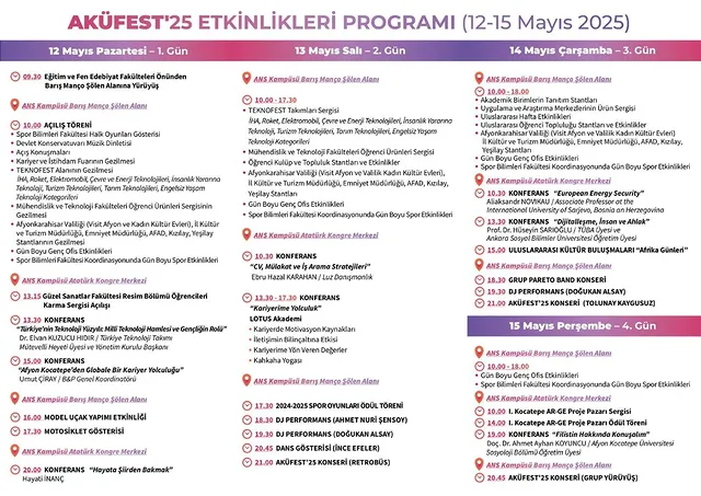 Afyon Kocatepe Üniversitesi'nin AKÜFEST 2025 Festivali 12-15 Mayıs'ta Kapılarını Açıyor