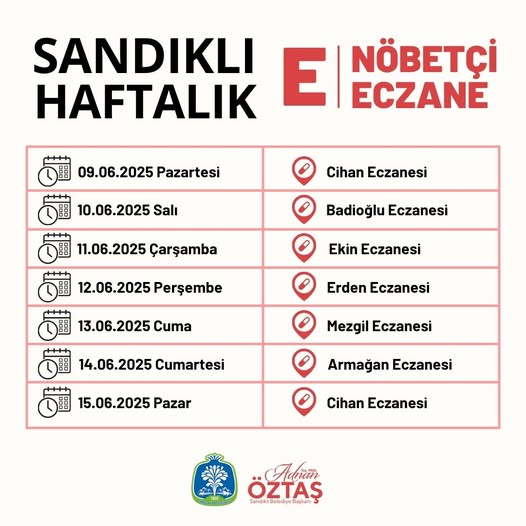 Sandıklı Belediyesi, Hafta Boyu Nöbetçi Eczaneler Listesini Paylaştı