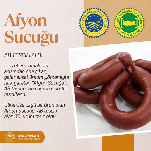 Afyon Sucuğu AB'den Coğrafi İşaret Tescili Alarak Tescilli Lezzetler Listesine Girdi