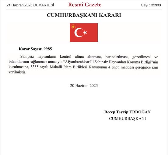 Afyonkarahisar'da Sahipsiz Hayvanlar İçin Koruma Birliği Kuruldu