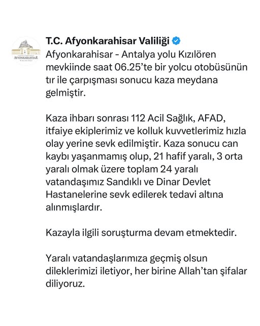 Afyonkarahisar'da Otobüs-Tır Çarpışması: 24 Yaralı