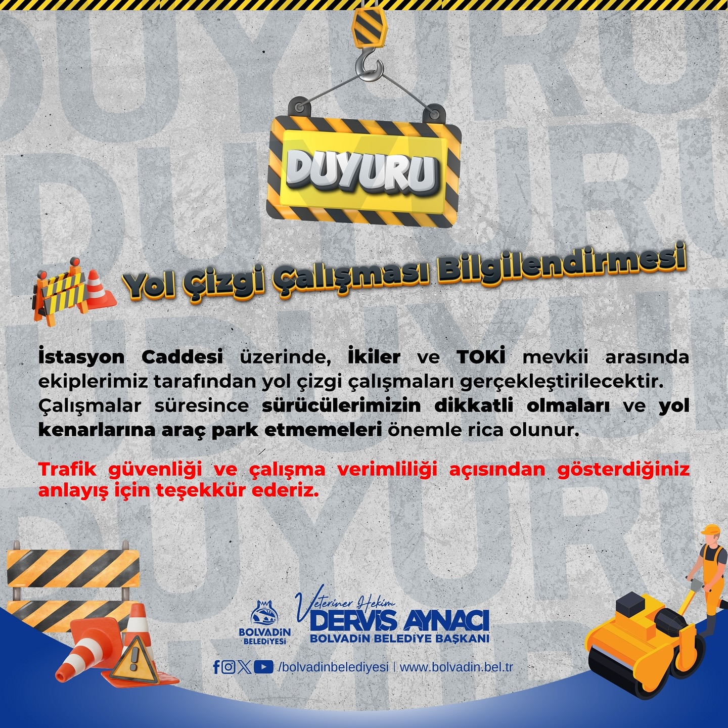 Bolvadin'de Yol Çizgi Çalışması Başladı