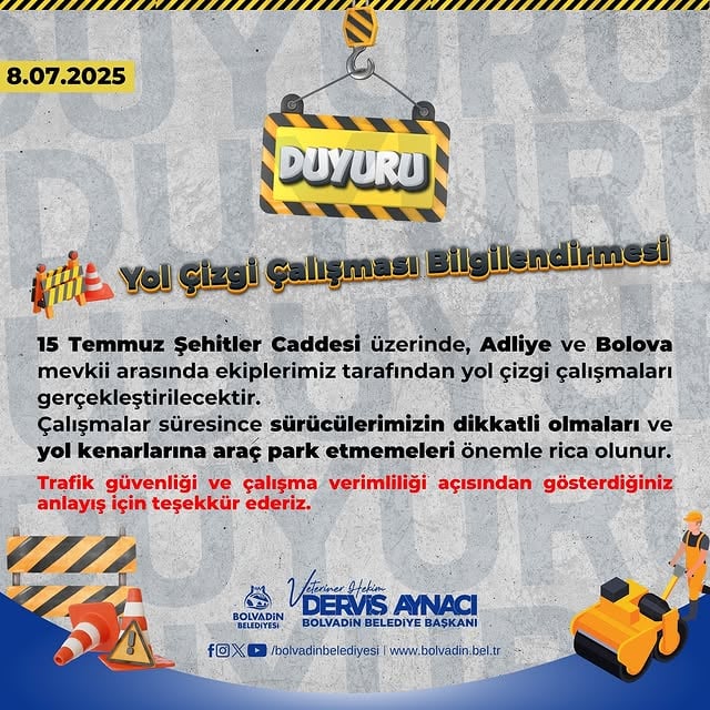 Bolvadin'de Yol Çizgi Çalışması Başladı