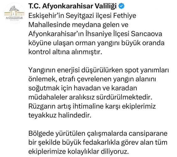 Afyonkarahisar ve Eskişehir'de Kontrol Altına Alınan Orman Yangını