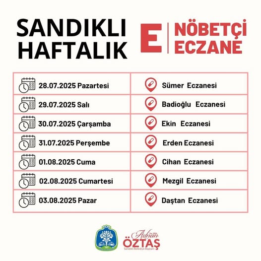 Sandıklı'da Nöbetçi Eczaneler Listesi Yayınlandı