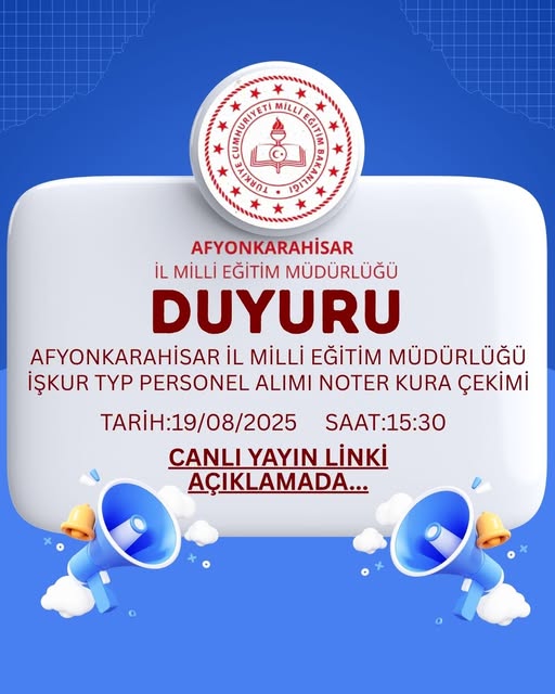 Afyonkarahisar'da TYP Personel Alımı Noter Kura Çekimi Yarın Yapılacak