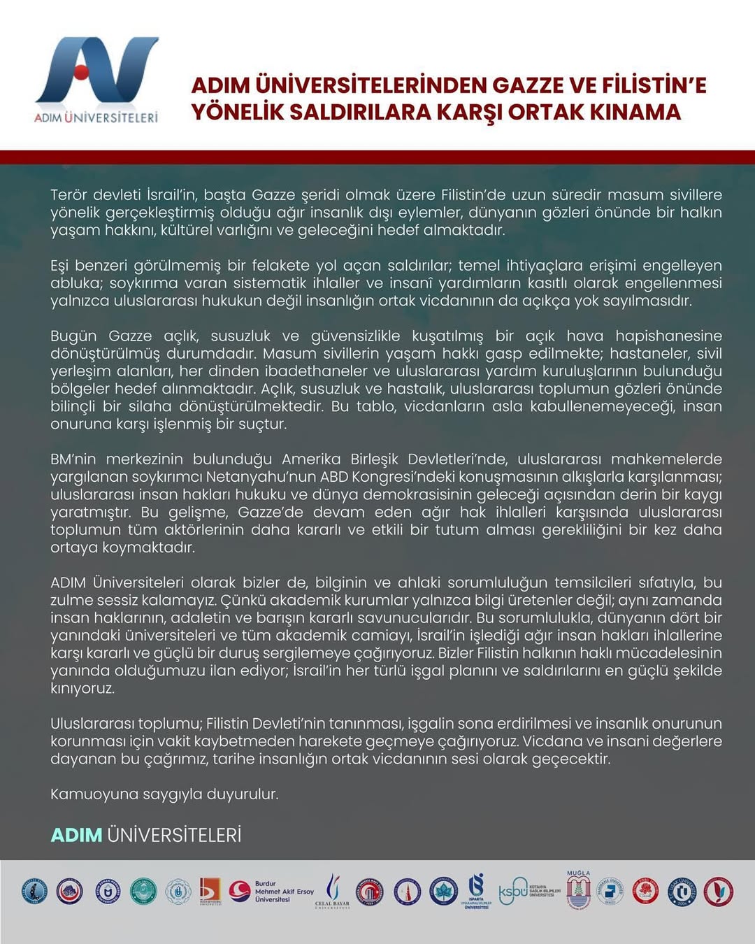 Afyon Kocatepe Üniversitesi, Filistin'e Destek Veriyor