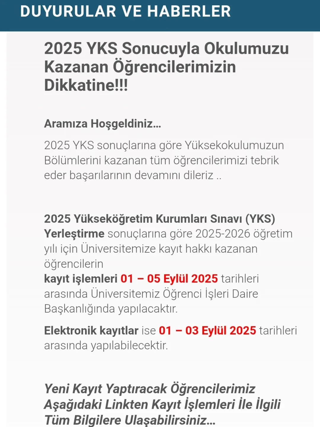 2025 YKS'de AKÜ Bolvadin Meslek Yüksekokulu'nu Kazanan Öğrenciler İçin Yeni Kayıt Bilgileri