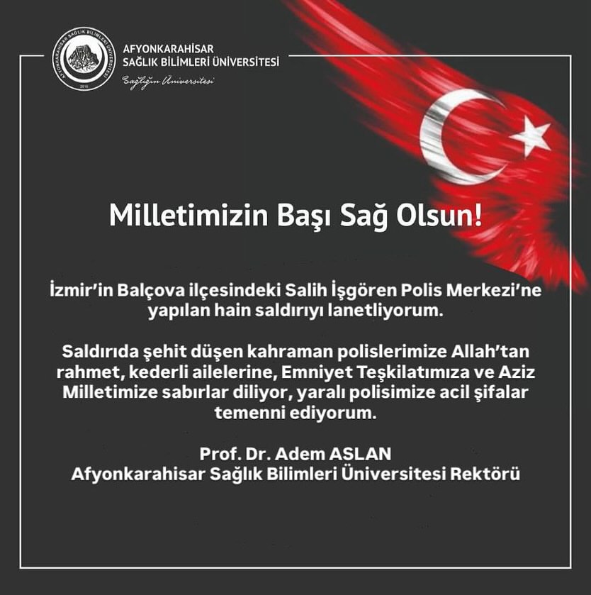 Afyonkarahisar Sağlık Bilimleri Üniversitesi'nden Taziye Mesajı