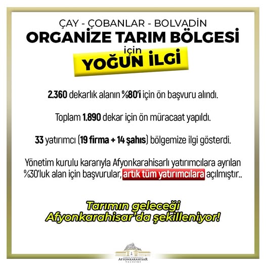 Afyonkarahisar Organize Tarım Bölgesi'ne Yatırımcı Akını: Başvuru Süresi Uzatıldı