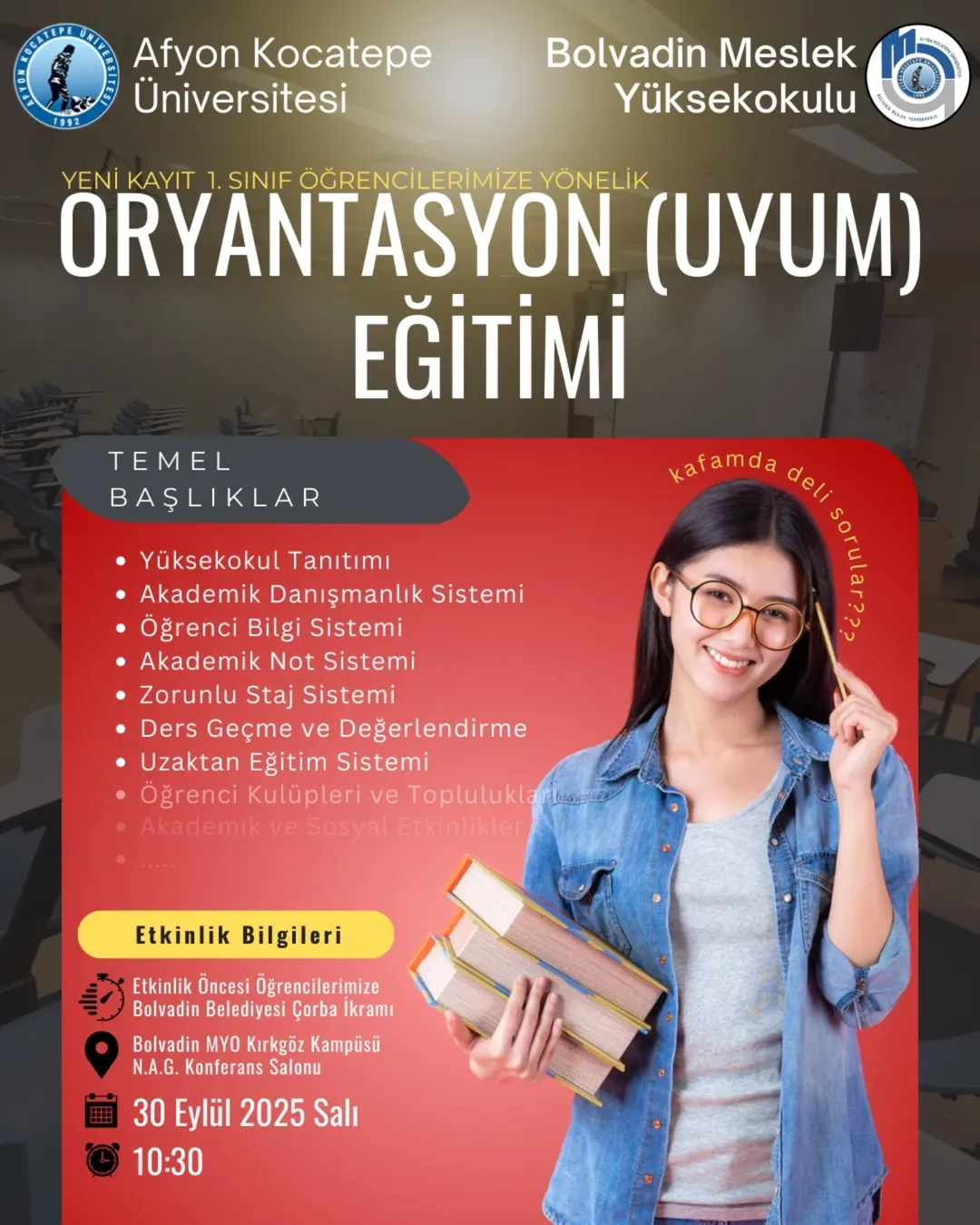 Afyon Kocatepe Üniversitesi'nde Yeni Kayıt Öğrencileri İçin Oryantasyon Eğitimi Düzenleniyor