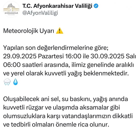 Afyonkarahisar'da Kuvvetli Yağış Bekleniyor: Ani Sel ve Su Baskını Uyarısı