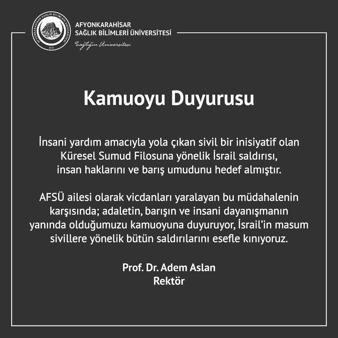 Afyonkarahisar Sağlık Bilimleri Üniversitesi'nden Kamuoyuna Duyuru