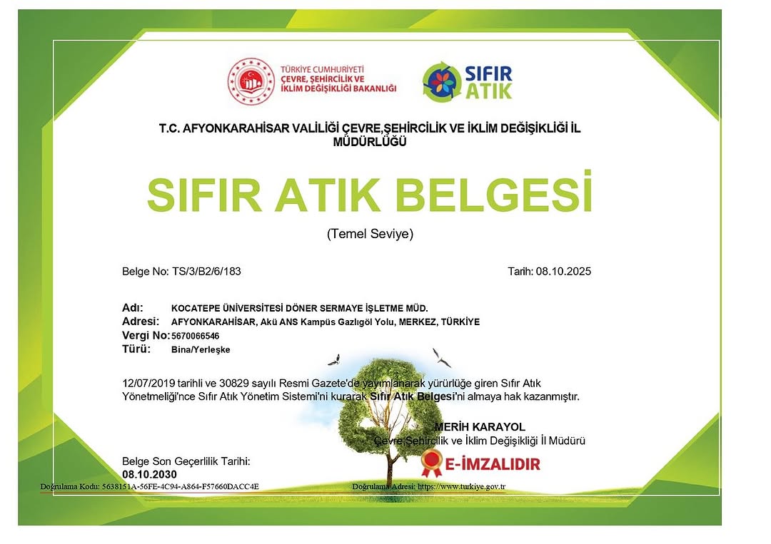 AKÜ, Sıfır Atık Belgesi'ni İkinci Kez Aldı