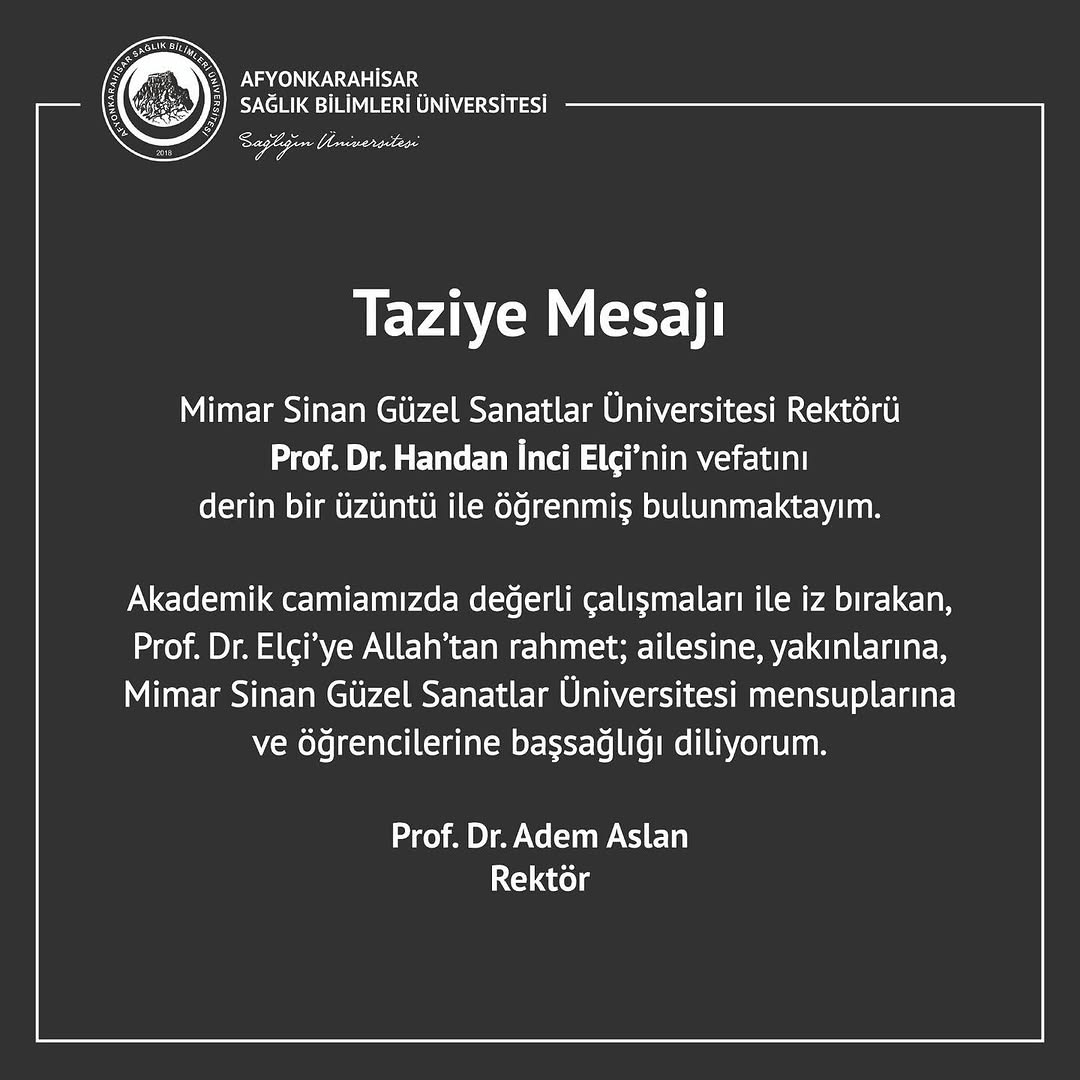 Afyonkarahisar Sağlık Bilimleri Üniversitesi'nden Taziye Mesajı